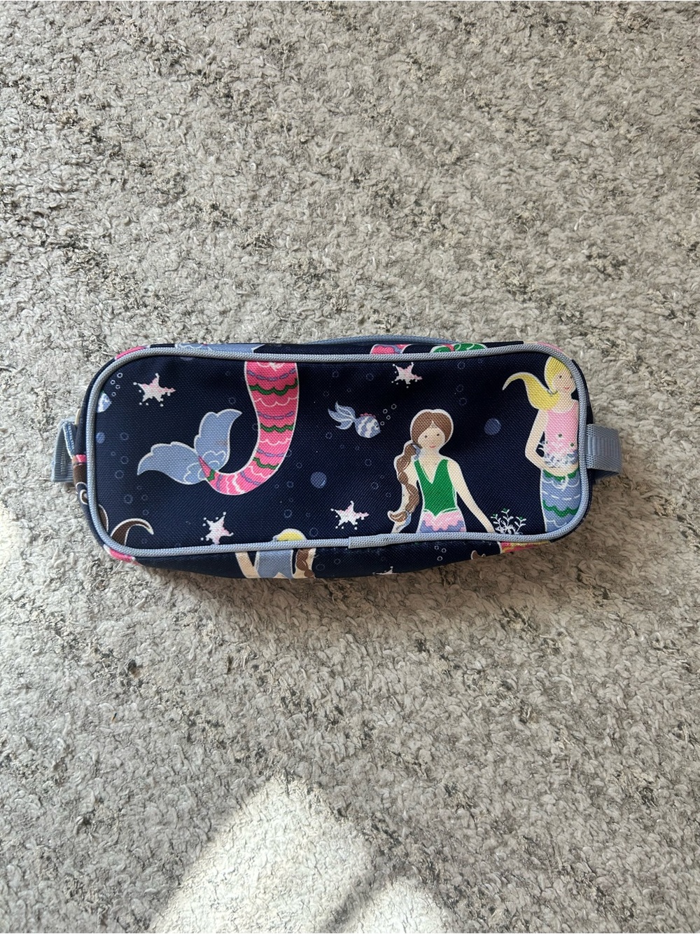 Pottery Barn Kids McKenzie Navy Mermaid Pencil Case with Pink & Green Accents